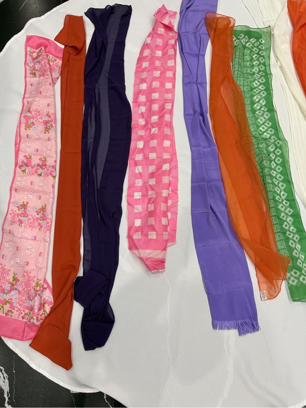 10 Mixed Vintage rectangular Scarves Bundle - Pink, Rust, Purple, Lilac, Green